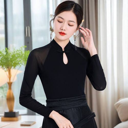 新中式网纱长袖蕾丝打底衫