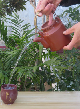 宜兴紫砂茶壶四号直形壶洋桶提梁