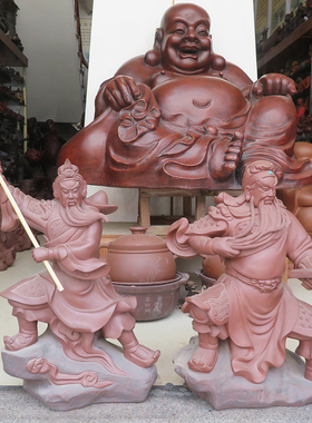 宜兴紫砂摆件文武关公关羽关帝