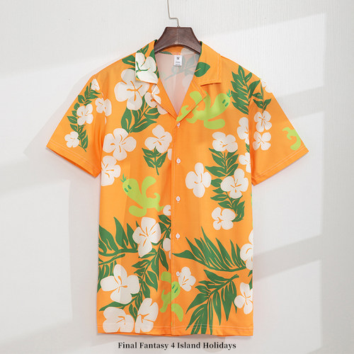 古巴领休闲夏威夷沙滩ff14周边衣服海岛假日花衬衫短袖t恤可染色