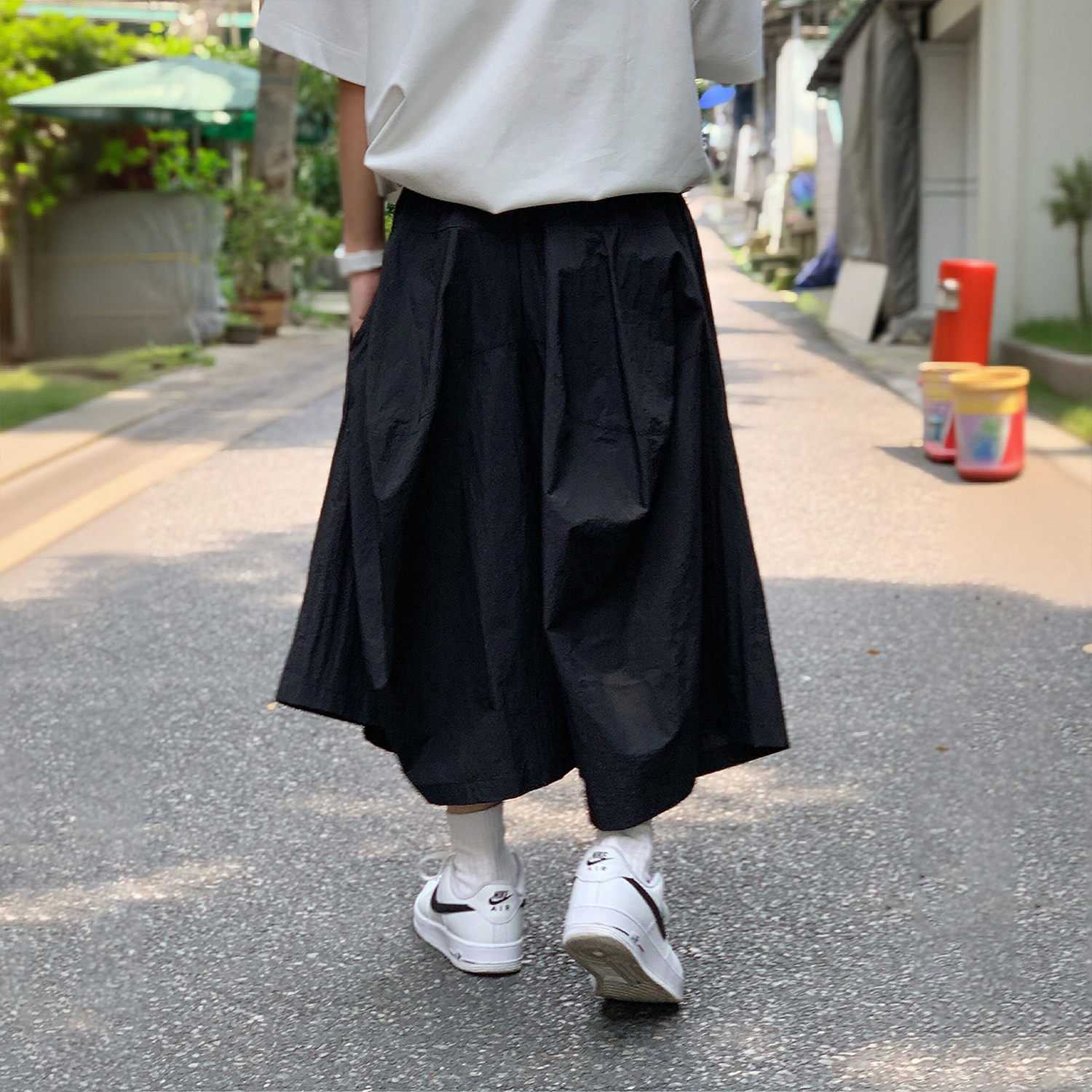 ERQD 山本耀司风叠穿阔腿裤裙宽松八分裤男女同款不规则裤子黑色