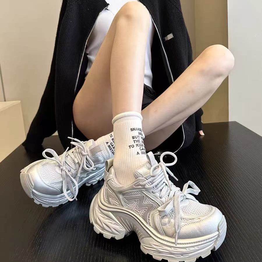 309欧货小众ins潮真皮厚底白色老爹鞋女增高软底运动鞋
