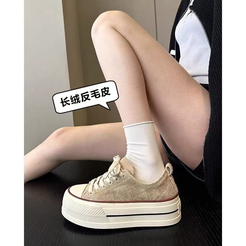 714尖货推荐~翻毛皮牛皮厚底鞋女复古板鞋ins增高软底休闲鞋单鞋