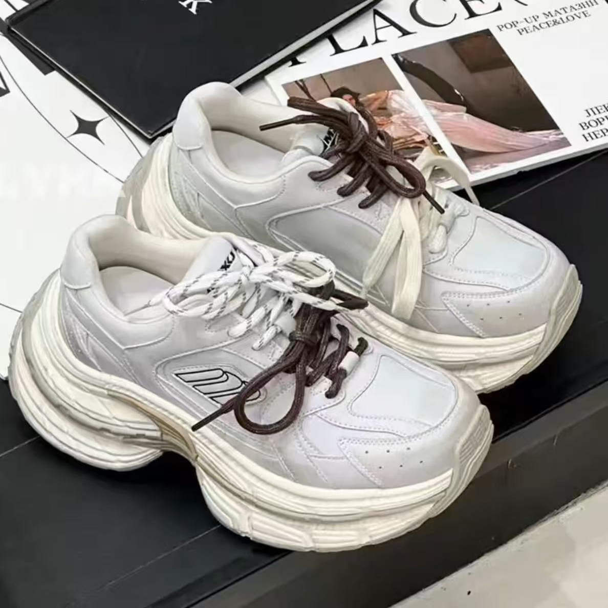 2020~高货高品质~复古做旧渐变擦色~厚底老爹鞋女