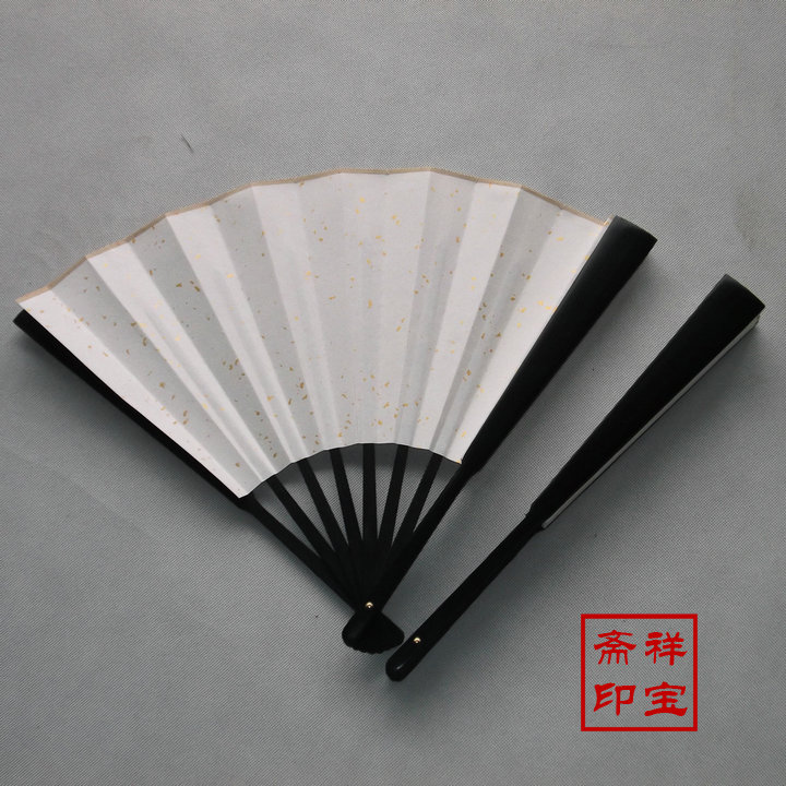 10寸15方大开方折扇炭黑仿乌木洒金宣纸扇特价批发接受定制