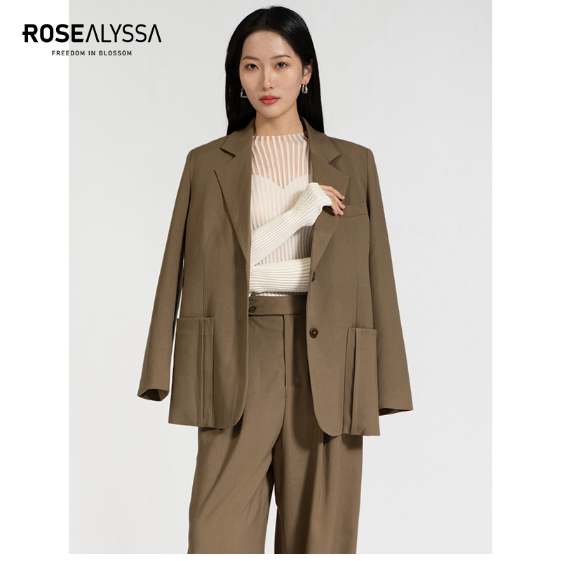 ROSEALYSSA若诗莉莎2024年春季新款女腰带修身西装外套R4106-1772