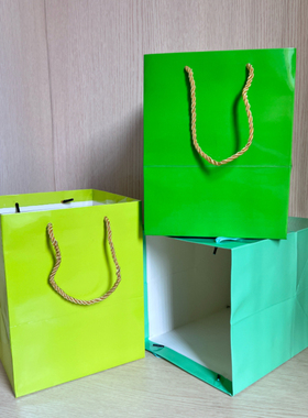 绿色清新纸袋方形手提袋蛋糕礼品袋鲜花外送装饰袋外卖打包袋