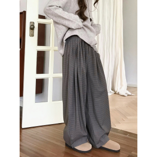 休闲裤 重工压褶复古咖系细格纹宽松垂感拖地西装 咖调静物 精分