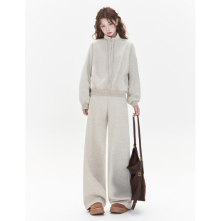 不费力 阔腿直筒卫裤 舒适 休闲两件套加绒卫衣 运动套装 精分