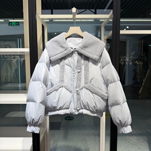 韩式减龄翻领短款羽绒服90白鸭绒2025冬季新款小个子毛领保暖外套