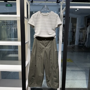 复古条纹短袖T恤女2026夏季正肩显瘦百搭休闲洋气减龄短款上衣