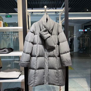 高级感时尚气质灰色中长款90白鸭绒羽绒服2025冬季保暖格雷系外套