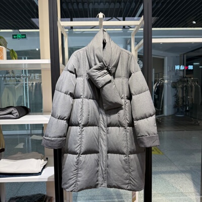 高级感时尚气质灰色中长款90白鸭绒羽绒服2025冬季保暖格雷系外套