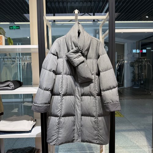 高级感时尚气质灰色中长款90白鸭绒羽绒服2025冬季保暖格雷系外套