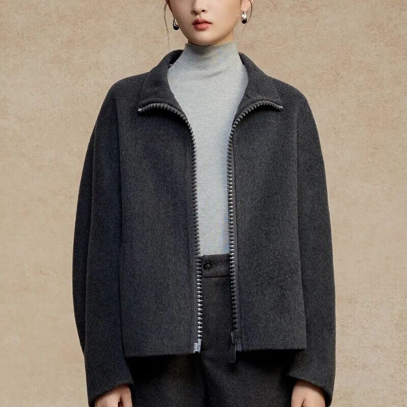 高级感羊毛呢外套2025冬季新款简约休闲宽松拉链羊毛外套