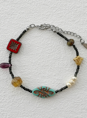 花糖\可爱彩色简约清新风复古手工串珠手链捷克琉璃礼物手串