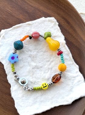 花糖｜大鸭梨呀｜捷克琉璃串珠手链钛钢混搭叠戴小众饰品礼物