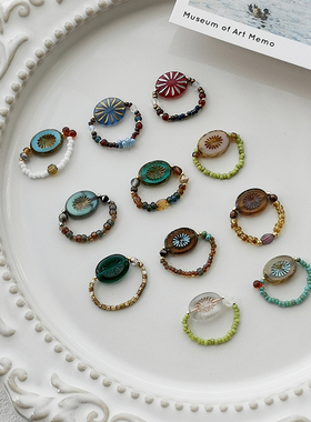 花糖｜捷克琉璃米珠串珠戒指小众饰品混搭弹力线