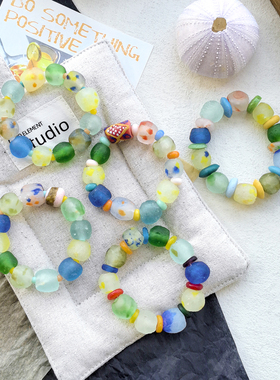 多宝多彩色马卡龙色手链清新尼泊尔老琉璃碎碎冰多巴胺手串