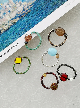 花糖｜小圆满｜捷克琉璃小圆牌串珠戒指混搭小众饰品