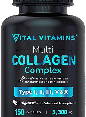 Multi Collagen Pills (Types I,II,III,V,X) 150 Capsules 3300