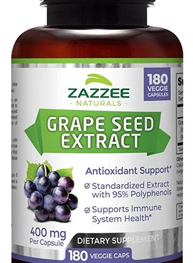 美国代购Zazzee Grape Seed Extract 20,000 mg Strength, 180 Ve