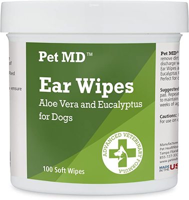 Pet MD - Dog Ear Cleaner Wipes - Otic Cleanser for Dogs to S