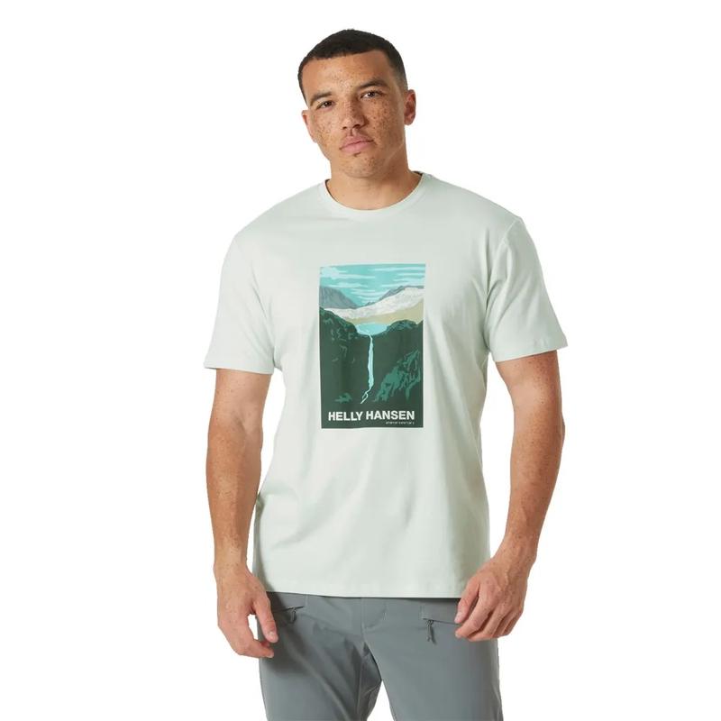 Helly Hansen/海丽汉森速干男装短袖T恤绿领印花休闲户外百搭