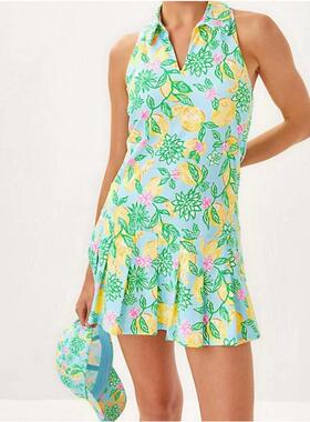 代购Lilly Pulitzer女士连衣裙显瘦速干印花无袖夏季度假网球裙