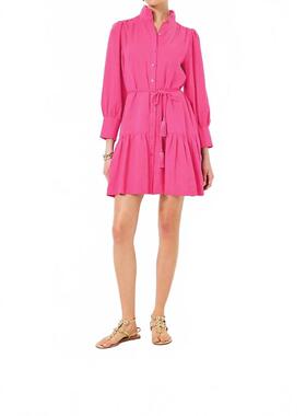 代购Lilly Pulitzer女士连衣裙显瘦透气棉麻收腰夏季度假衬衫裙