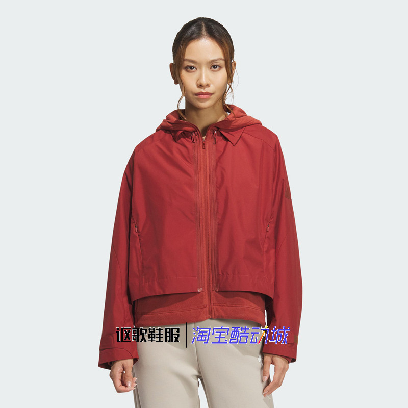 阿迪达斯女子冬季新款防水防风二合一跑步运动休闲夹克外套JM8855