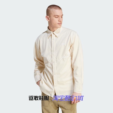 阿迪达斯三叶草男子新款字母logo刺绣灯芯绒运动长袖衬衫IM4444