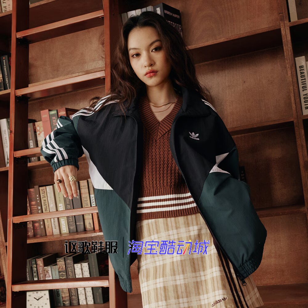 阿迪达斯三叶草男女立领夹克外套图片