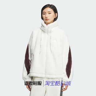 阿迪达斯女子新款 人造毛皮宽松保暖运动休闲连帽立领外套KC0079