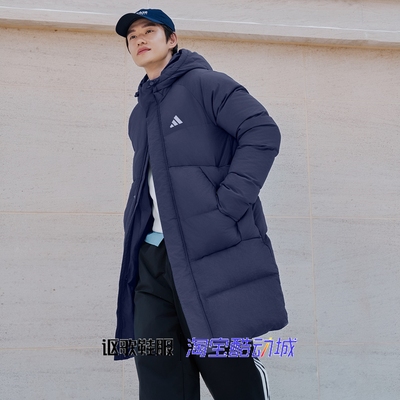 阿迪达斯男女新款长款连帽羽绒服