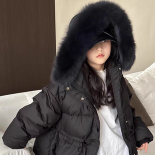 百搭童装 大童大毛领韩版 羽绒服加厚女童白鸭绒外套冬装 儿童中长款