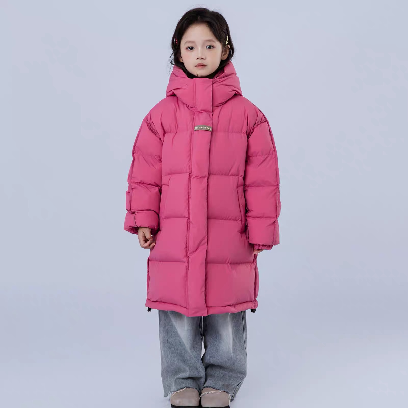 儿童羽绒服韩版2024年冬季新款女童中长款加厚连帽白鸭绒外套洋气