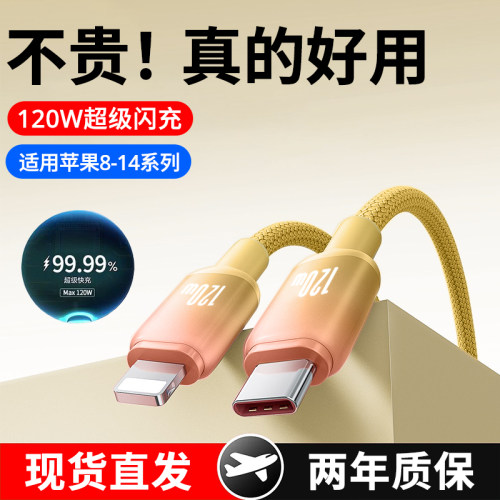 适用iPhone快充数据线14promax苹果PD120W闪充6s/7/8plus/11/12/13车载通用ipad平板手机充电线渐变编织2米