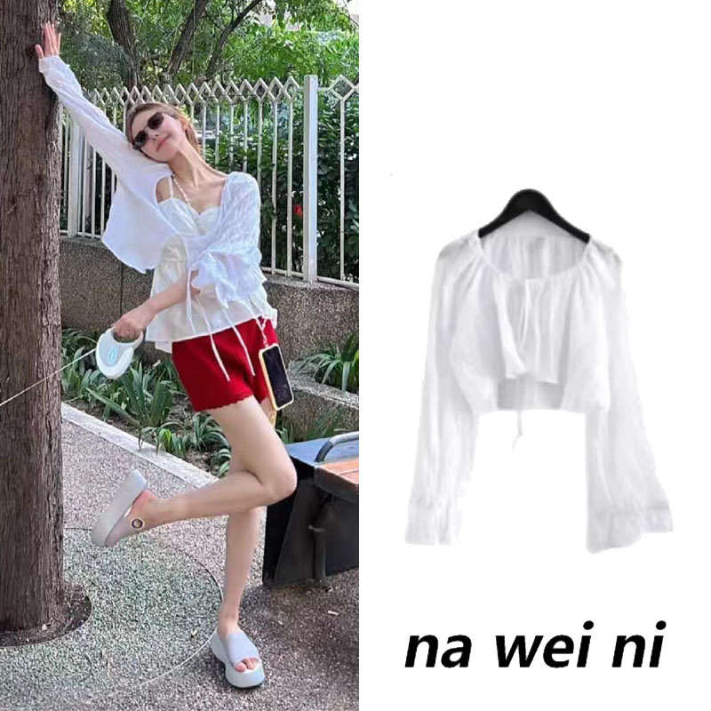 百搭喇叭袖衬衫女夏白色内穿吊带