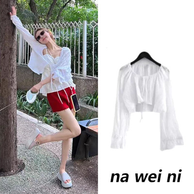 百搭喇叭袖衬衫女夏白色内穿吊带