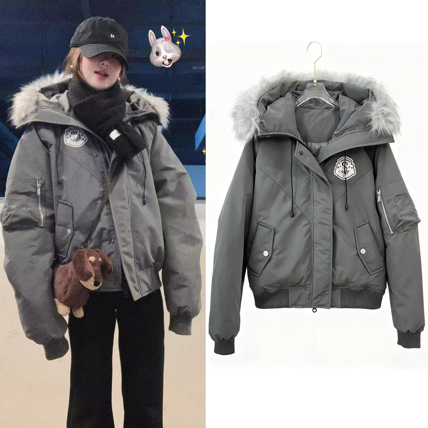 赵露思同款大毛领工装派克服棉服