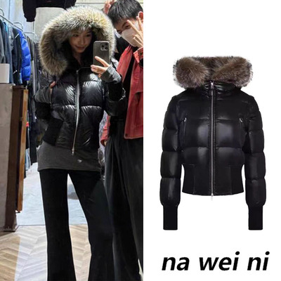 黑色羽绒服女冬2024新款毛领外套