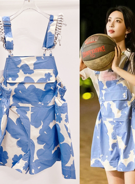 明星孟子义豆豆babe同款背带裤女夏季薄款小个子宽松减龄阔腿短裤