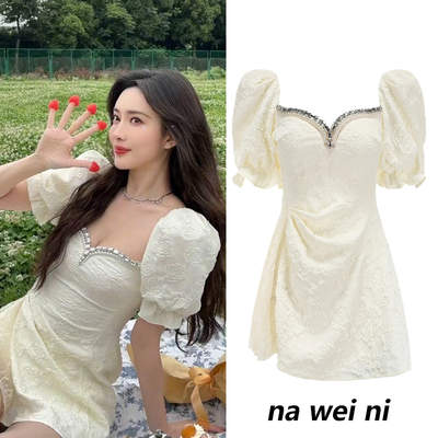 孟子义明星同款方领连衣裙小礼服