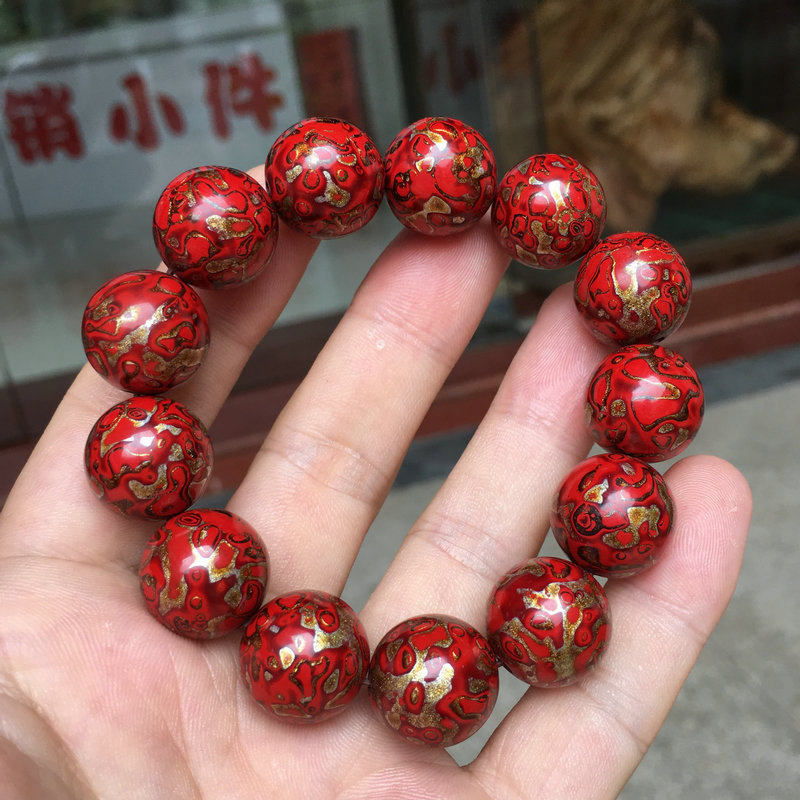 大漆珠子手串佛珠散珠单颗装饰非遗福州脱胎漆器犀皮镶嵌螺钿水晶