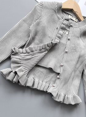 120-160 安L* 女童开衫套装春季女孩洋气花边短款针织吊带两件套