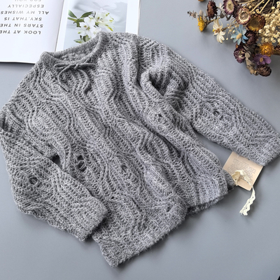 120-170 女童毛衣春季小女孩洋气镂空休闲上衣中大童宽松慵懒风潮