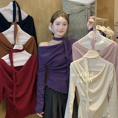 AS气质荡领挂脖长袖针织衫