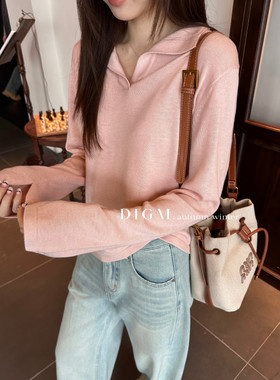 DIGM十三行秋冬简约慵懒松弛纯色翻领宽松显瘦套头毛衣女DA0M012