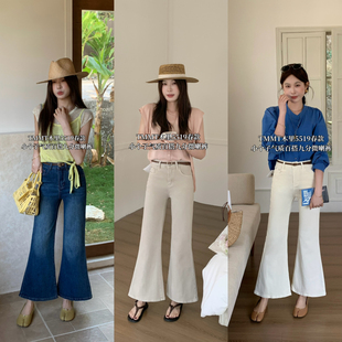 JIAJIATMMT木里春季高腰显瘦简约九分微喇裤牛仔裤女配腰带5519染